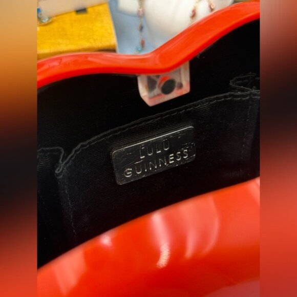 🆕 LULU GUINNESS 🧿 NWOT Iconic Lips Perspex Clutch - Burnt Orange Red - Picture 12 of 16